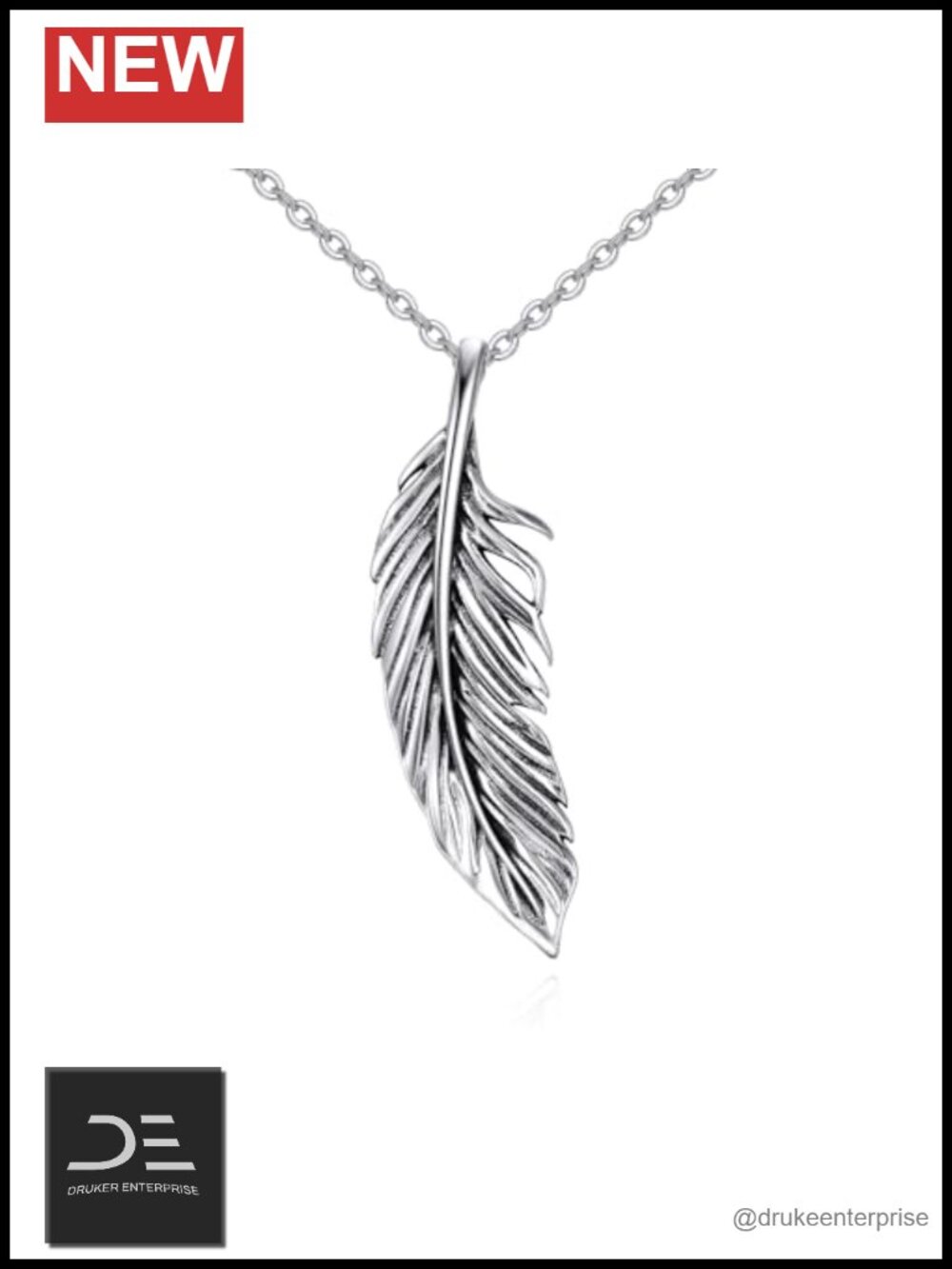 925 Sterling Silver Feather Pendant Necklace Women Gift